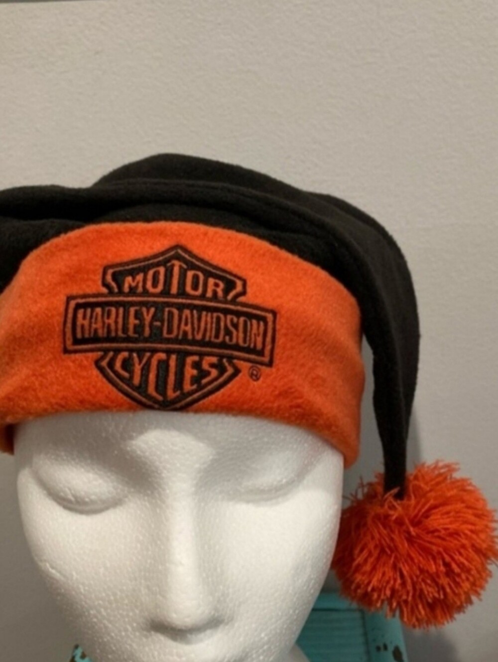 Harley Davidson Santa Hat Orange Black Pom Pom
